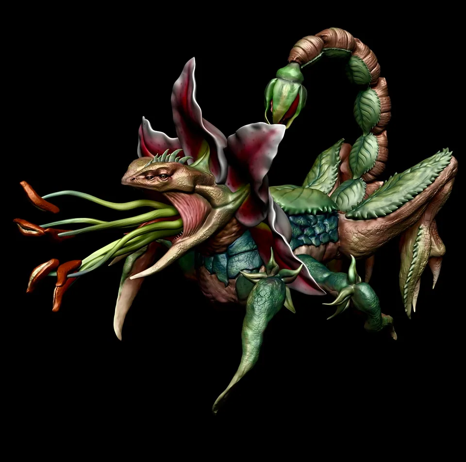 Flower Alien creature render: frilled lizard meets lily