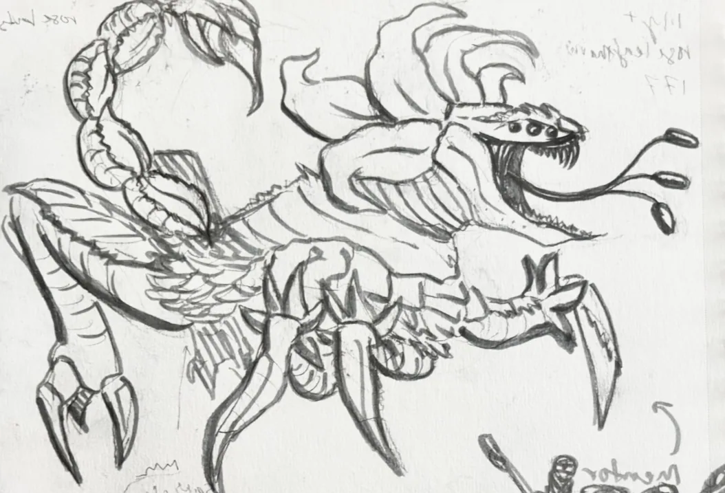 Original pencil concept for the Flower Alien
