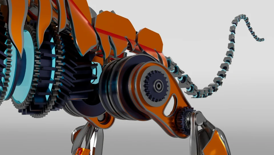 Mech Tiger hip gears and segmented tail detail