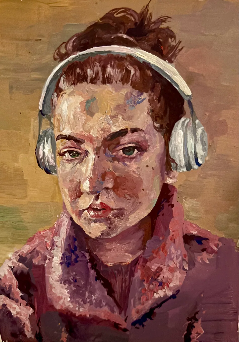 Gouache self-portrait by Maggie Brennan de Jesus
