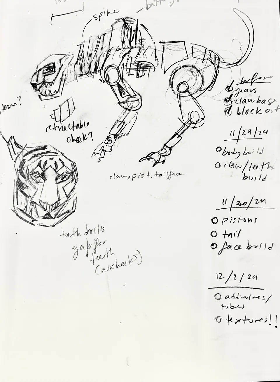 Concept sheet for the mech tiger