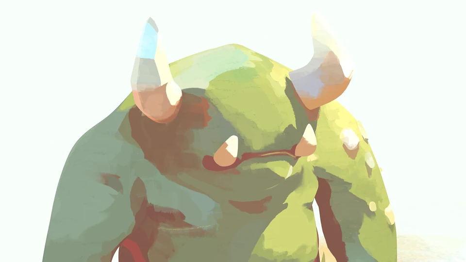 Painted Troll close-up, three-quarter view