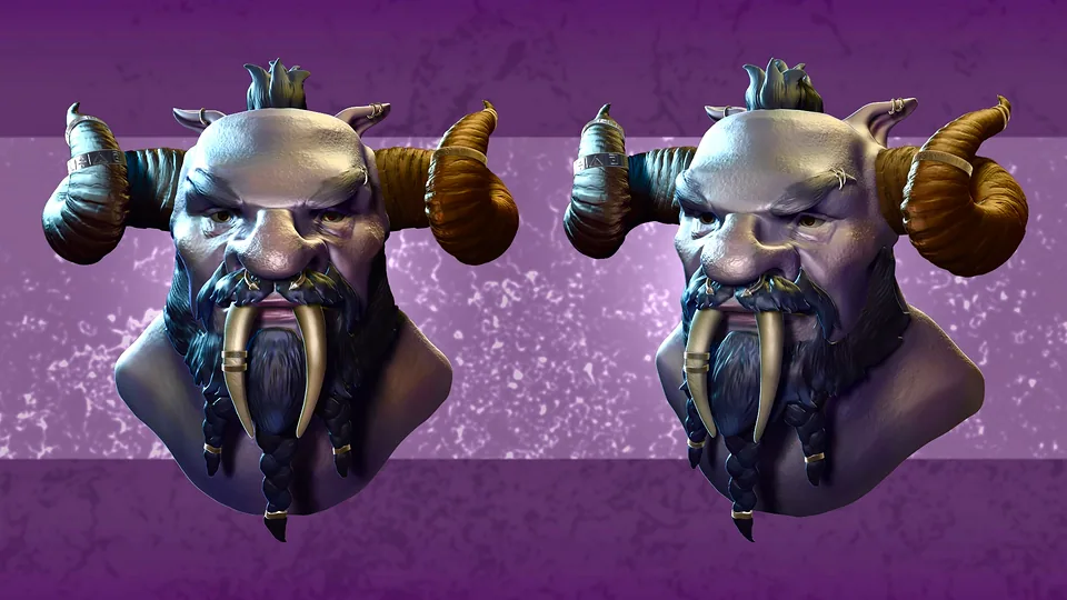 Saber Troll bust renders compared side by side